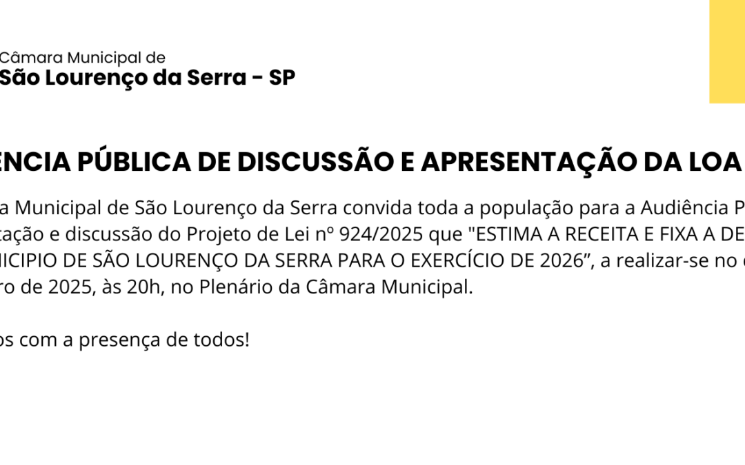 @Slide – AUDIÊNCIA PÚBLICA DE DISCUSSÃO E APRESENTAÇÃO DA LOA 2026